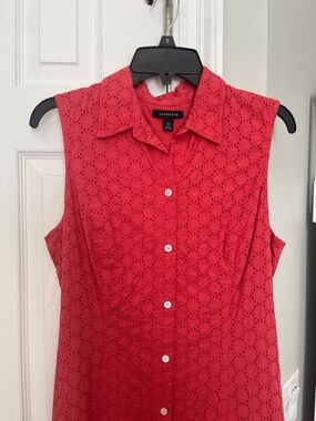 Lands' End Women's Coral Eyelet Button Down Dress